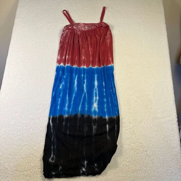 Women ZARA TIE DYE BLOGGERS FAV MAXI Slip DRESS Small Red Blue Beach - Picture 4 of 9